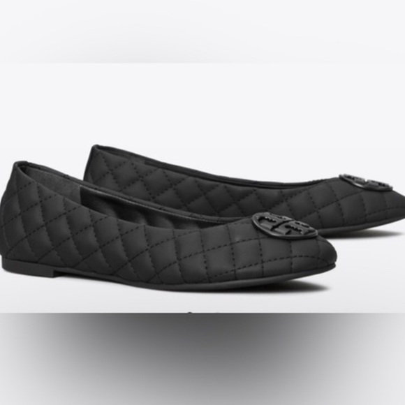 Tory Burch Chelsea Black Quilted Flats with Bow Detail - Picture 1 of 4